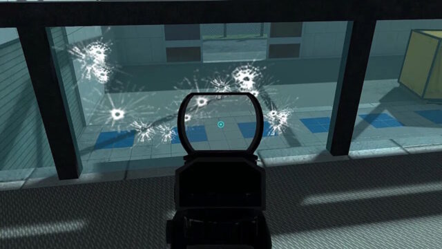 Bullet marks from rifle M4 on glass
